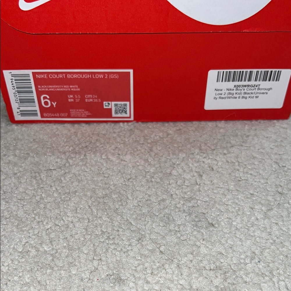 Nike Court Borough low2 (big kid) black /university Red/white size 6m - Picture 2 of 4